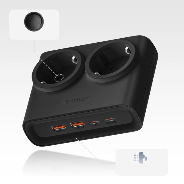 6-in-1 AC USB-A USB-C 25W strāvas pagarinātājs - melns