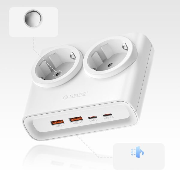 6-in-1 AC USB-A USB-C 25W strāvas pagarinātājs - balts