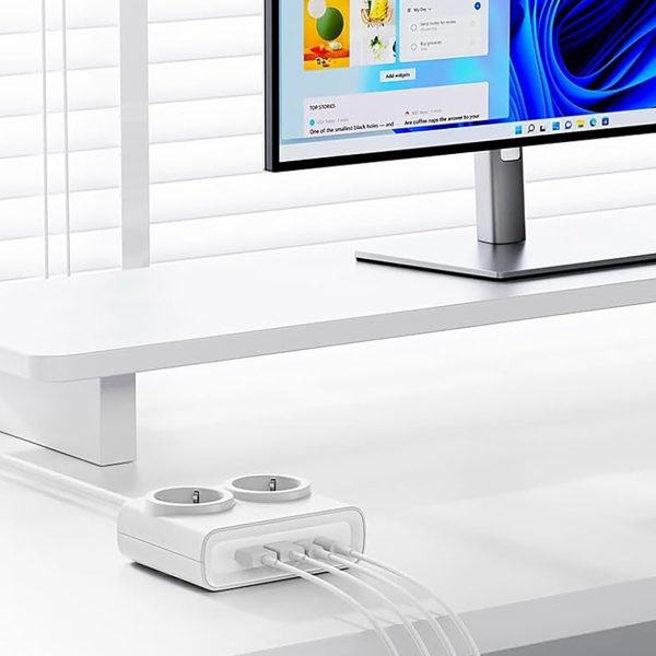 6-in-1 AC USB-A USB-C 25W strāvas pagarinātājs - balts