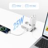 6-in-1 AC USB-A USB-C 25W strāvas pagarinātājs - balts