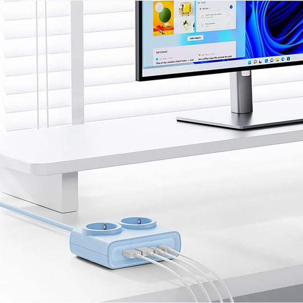 6-in-1 AC USB-A USB-C 25W strāvas pagarinātājs - zils