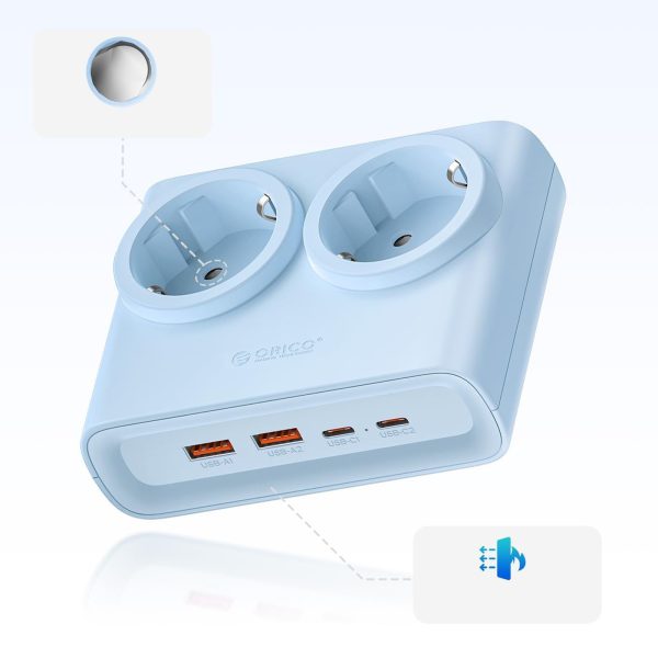 6-in-1 AC USB-A USB-C 25W strāvas pagarinātājs - zils