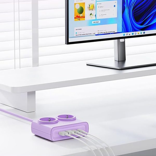 6-in-1 AC USB-A USB-C 25W strāvas pagarinātājs - violets