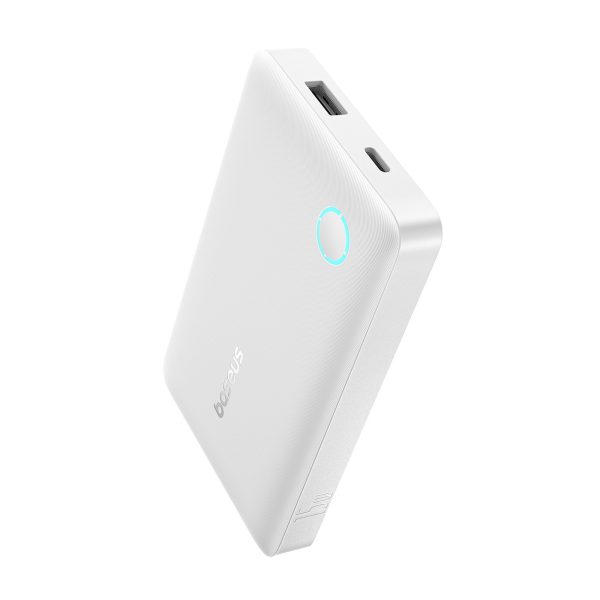 Powerbank 10000mAh 15W EnerFill FP11 ar USB-C kabeli 30cm - balts