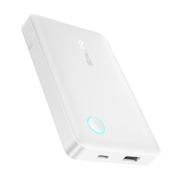 Powerbank 10000mAh 15W EnerFill FP11 ar USB-C kabeli 30cm - balts