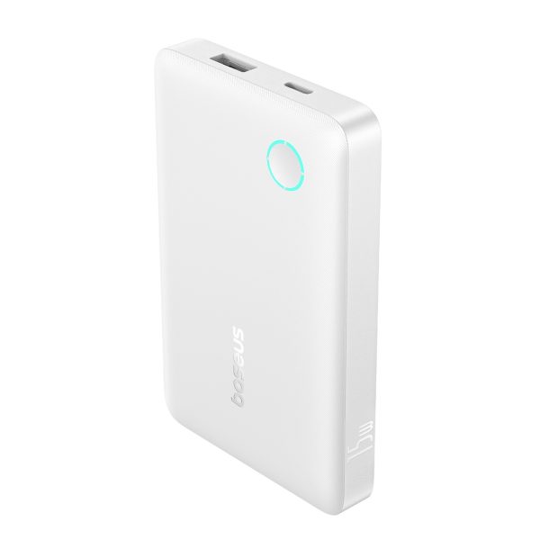 Powerbank 10000mAh 15W EnerFill FP11 ar USB-C kabeli 30cm - balts