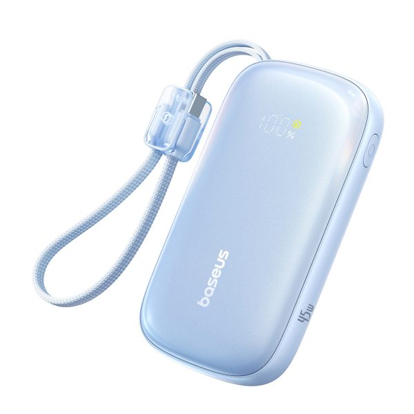 Powerbank 10000mAh 45W ar USB-C iPhone Lightning kabeli - zils