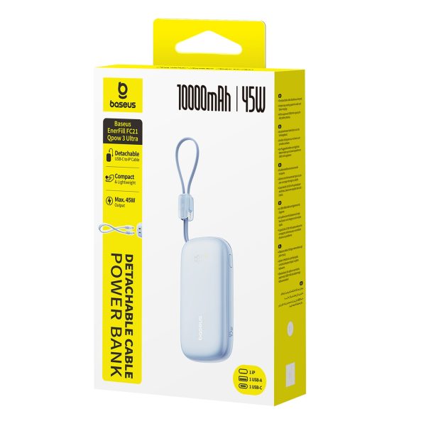 Powerbank 10000mAh 45W ar USB-C iPhone Lightning kabeli - zils