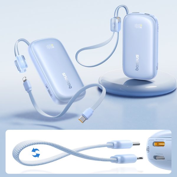 Powerbank 10000mAh 45W ar USB-C iPhone Lightning kabeli - zils