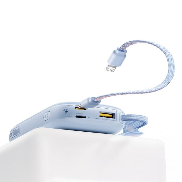Powerbank 10000mAh 45W ar USB-C iPhone Lightning kabeli - zils