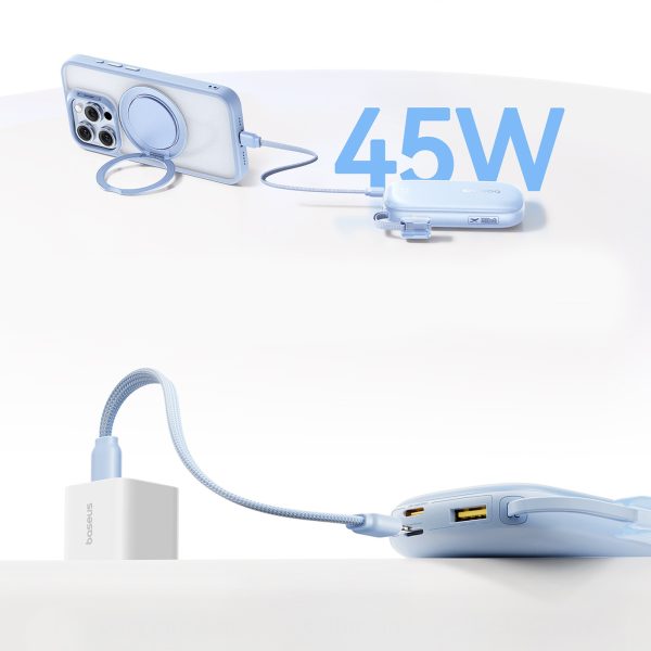 Powerbank 10000mAh 45W ar USB-C iPhone Lightning kabeli - zils