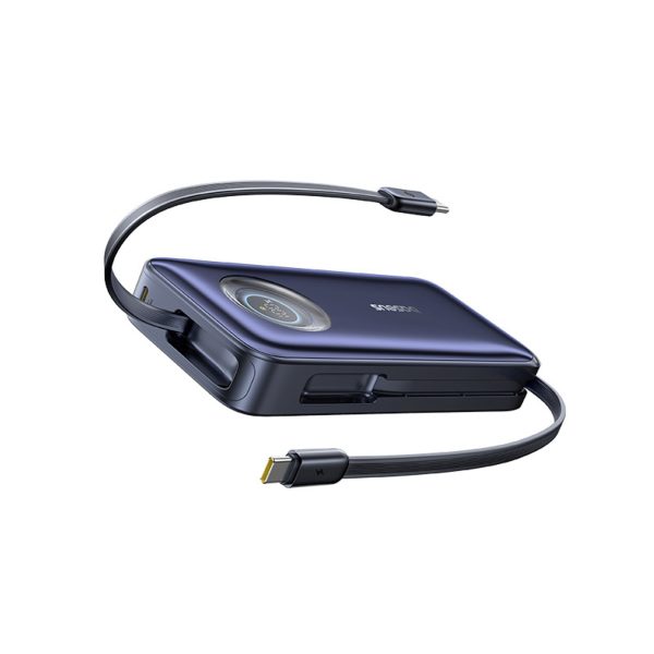 Powerbank 20000mAh 100W ar ievelkamiem USB-C kabeļiem - melns