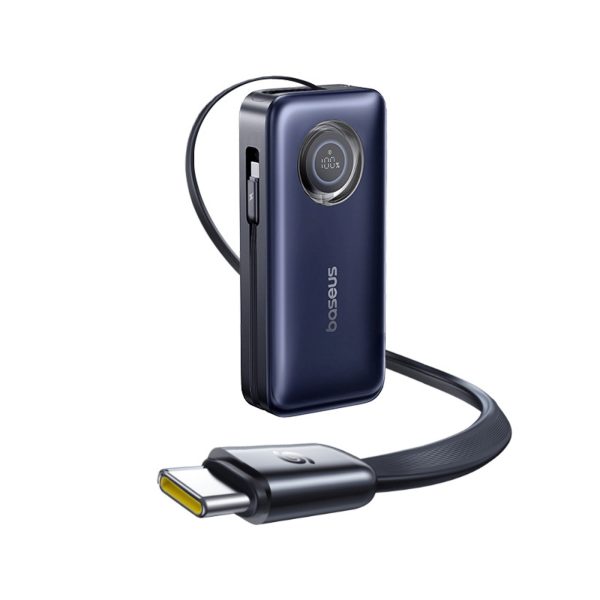 Powerbank 20000mAh 100W ar ievelkamiem USB-C kabeļiem - melns