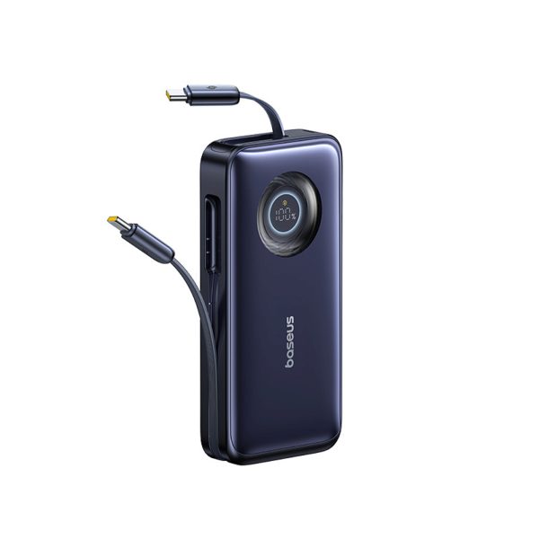 Powerbank 20000mAh 100W ar ievelkamiem USB-C kabeļiem - melns
