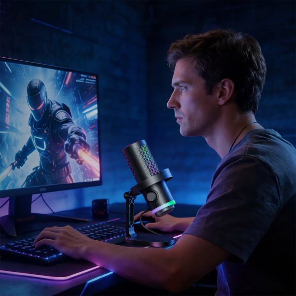 Vadu USB-C RGB ENC spēļu mikrofons - melns