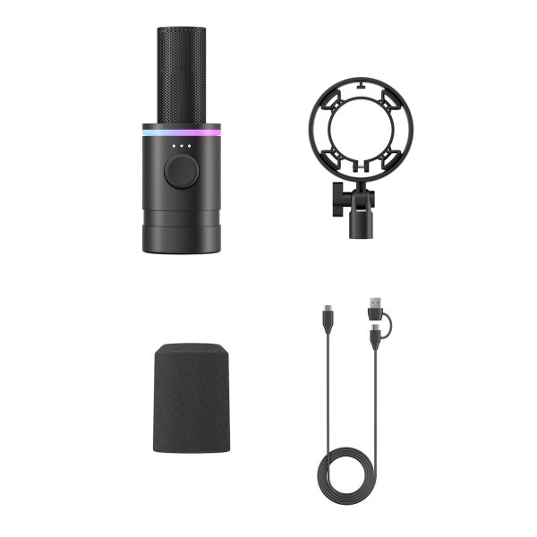 Vadu dinamiskais spēļu mikrofons USB XLR RGB - melns