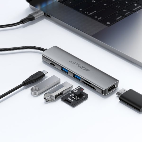 Centrmezgla dokstacija 6-in-1 USB-C - UAB-A USB-C HDMI SD 4K 60Hz PD 90W - pelēka