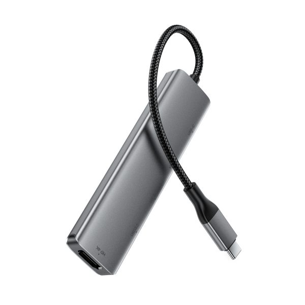 Dokstacija centrmezglam 5-in-1 USB-C - USB-A USB-C HDMI 4K 60Hz PD 90W - pelēka