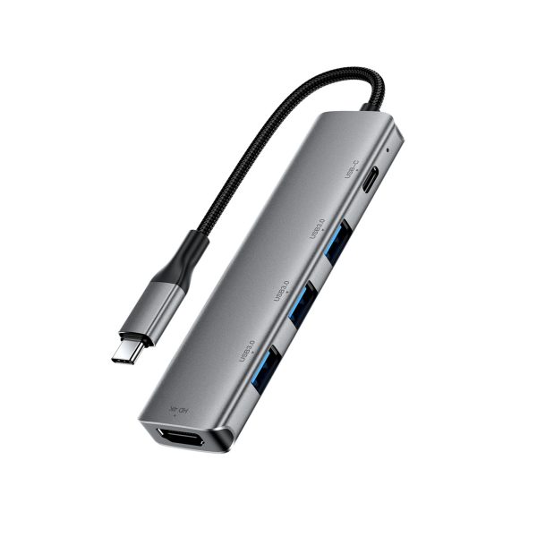 Dokstacija centrmezglam 5-in-1 USB-C - USB-A USB-C HDMI 4K 60Hz PD 90W - pelēka