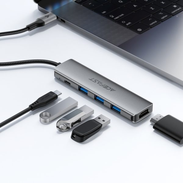 Dokstacija centrmezglam 5-in-1 USB-C - USB-A USB-C HDMI 4K 60Hz PD 90W - pelēka
