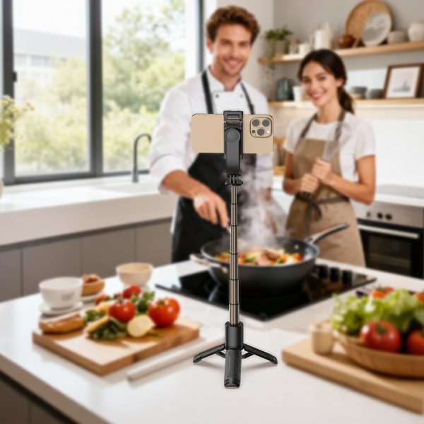 Selfiju nūja ar automātisku statīvu un Bluetooth tālvadības pulti 63 cm - melna