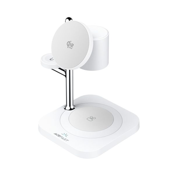 4-in-1 bezvadu lādētājs tālrunim, pulkstenim, austiņām ar naktsgaismu 25W - balts