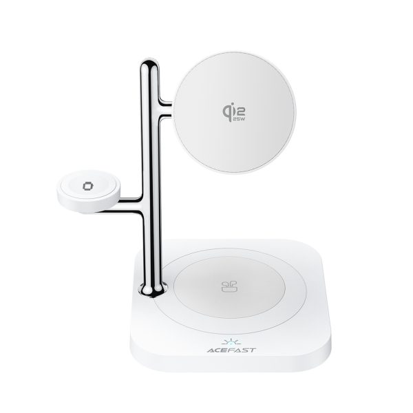 4-in-1 bezvadu lādētājs tālrunim, pulkstenim, austiņām ar naktsgaismu 25W - balts