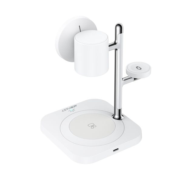 4-in-1 bezvadu lādētājs tālrunim, pulkstenim, austiņām ar naktsgaismu 25W - balts