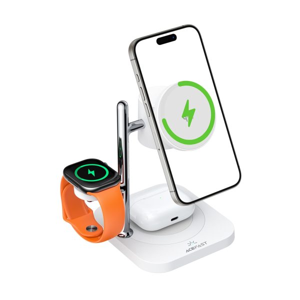 4-in-1 bezvadu lādētājs tālrunim, pulkstenim, austiņām ar naktsgaismu 25W - balts
