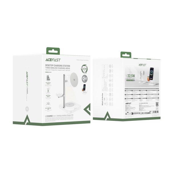 4-in-1 bezvadu lādētājs tālrunim, pulkstenim, austiņām ar naktsgaismu 25W - balts
