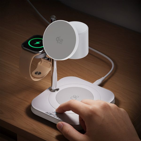 4-in-1 bezvadu lādētājs tālrunim, pulkstenim, austiņām ar naktsgaismu 25W - balts