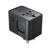 Ceļojuma adapteris, sienas lādētājs, USB-C, USB-A, maiņstrāva, ES, ASV, Apvienotā Karaliste, Austrālija - melns