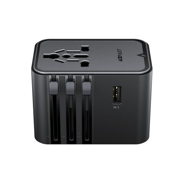 Ceļojuma adapteris, sienas lādētājs, USB-C, USB-A, maiņstrāva, ES, ASV, Apvienotā Karaliste, Austrālija - melns