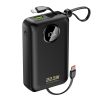 20000mAh USB-C USB-A Power Bank ar iebūvētiem iPhone Lightning USB-C kabeļiem - melns