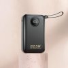 20000mAh USB-C USB-A Power Bank ar iebūvētiem iPhone Lightning USB-C kabeļiem - melns