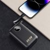 20000mAh USB-C USB-A Power Bank ar iebūvētiem iPhone Lightning USB-C kabeļiem - melns