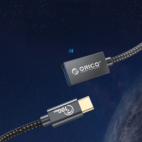 USB-C uz USB-A 3.1 Gen 2 10Gbps OTG adapteris 30cm - melns