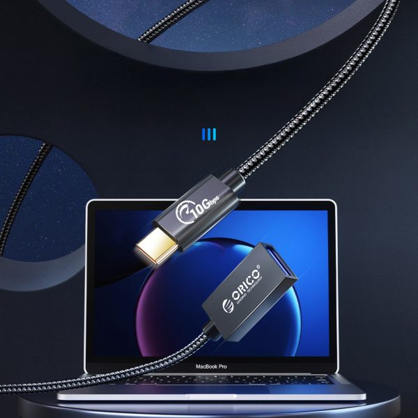 USB-C uz USB-A 3.1 Gen 2 10Gbps OTG adapteris 30cm - melns