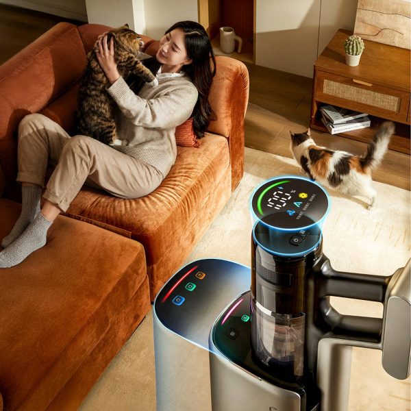 UWANT V800 vertikālais putekļsūcējs ar pašiztukšošanās staciju - pelēks