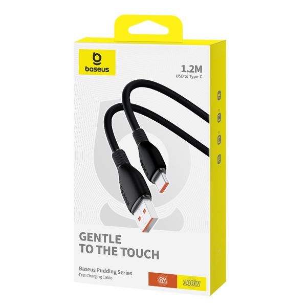 USB-A - USB-C pudinga kabelis 100W 1.2m - melns
