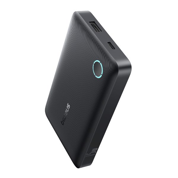 Powerbank 10000mAh 15W EnerFill FP11 ar USB-C kabeli 20V 3A 30cm - melns