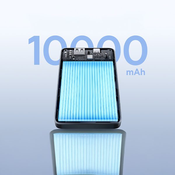 Powerbank 10000mAh 15W EnerFill FP11 ar USB-C kabeli 20V 3A 30cm - melns