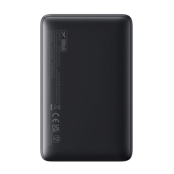 Powerbank 10000mAh 15W EnerFill FP11 ar USB-C kabeli 20V 3A 30cm - melns