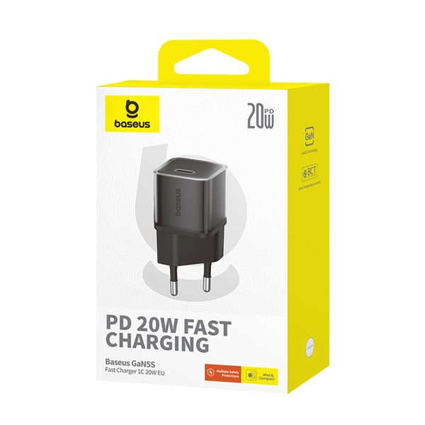 USB-C GaN5S 20W sienas lādētājs - melns