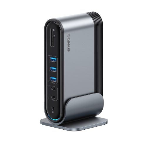 1035151-1-stacja-dokujaca-usb-c-hdmi-dp-usb-a-usb-c-rj45-baseus-hurtownia-dropshipping.jpg USB-C dokstacija - HDMI DP USB-A USB-C RJ45 PD PC SD TF 3,5 mm miniligzda - pelēka