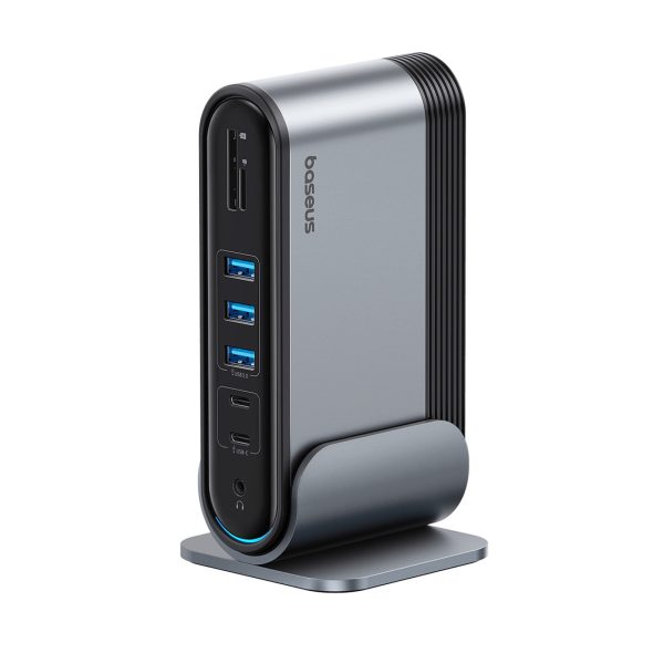 USB-C dokstacija - HDMI DP USB-A USB-C RJ45 PD PC SD TF 3,5 mm miniligzda - pelēka