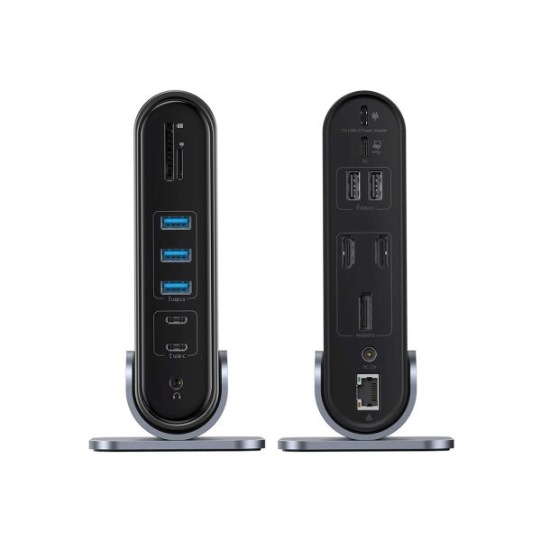 USB-C dokstacija - HDMI DP USB-A USB-C RJ45 PD PC SD TF 3,5 mm miniligzda - pelēka