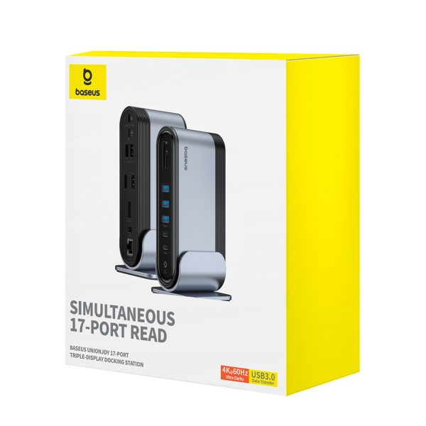 USB-C dokstacija - HDMI DP USB-A USB-C RJ45 PD PC SD TF 3,5 mm miniligzda - pelēka
