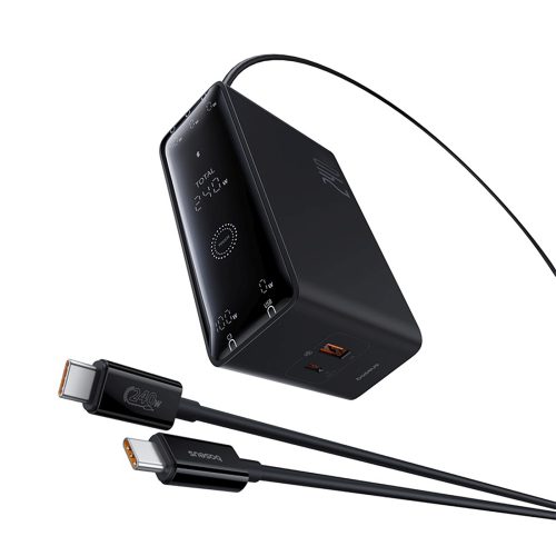 1035152-1-ladowarka-sieciowa-usb-a-usb-c-gan-240w-z-kablem-baseus-hurtownia-dropshipping.jpg USB-A USB-C GaN 240W sienas lādētājs ar strāvas kabeli - melns