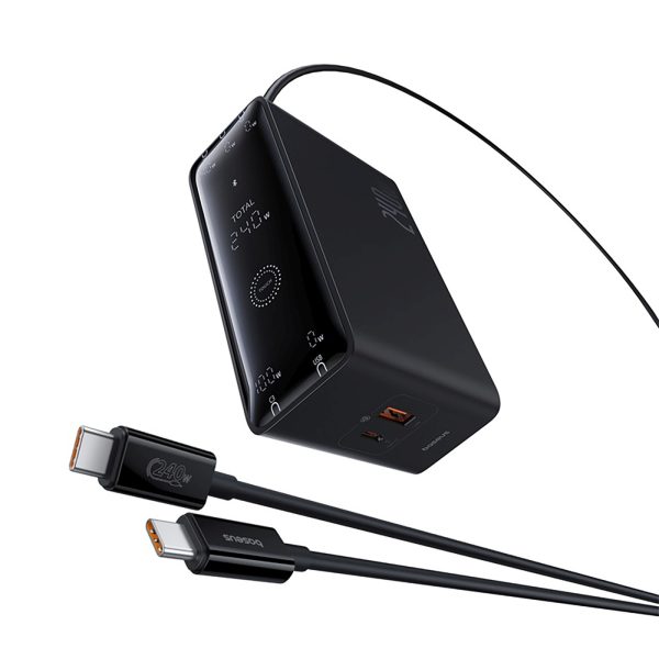 USB-A USB-C GaN 240W sienas lādētājs ar strāvas kabeli - melns